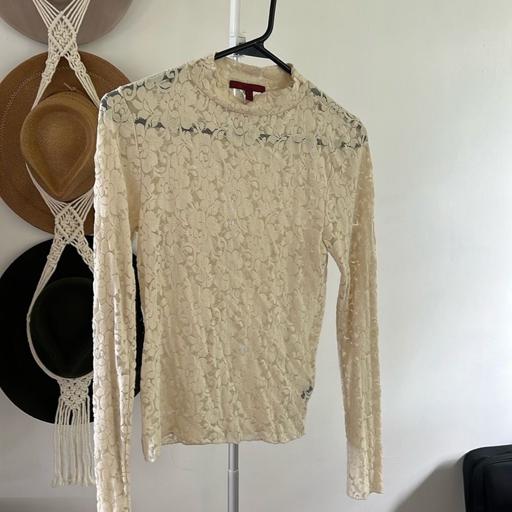 Cream lace mock neck shirt